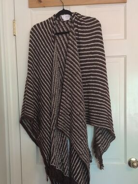 Putorti Striped Knit Poncho in Brown and Cream